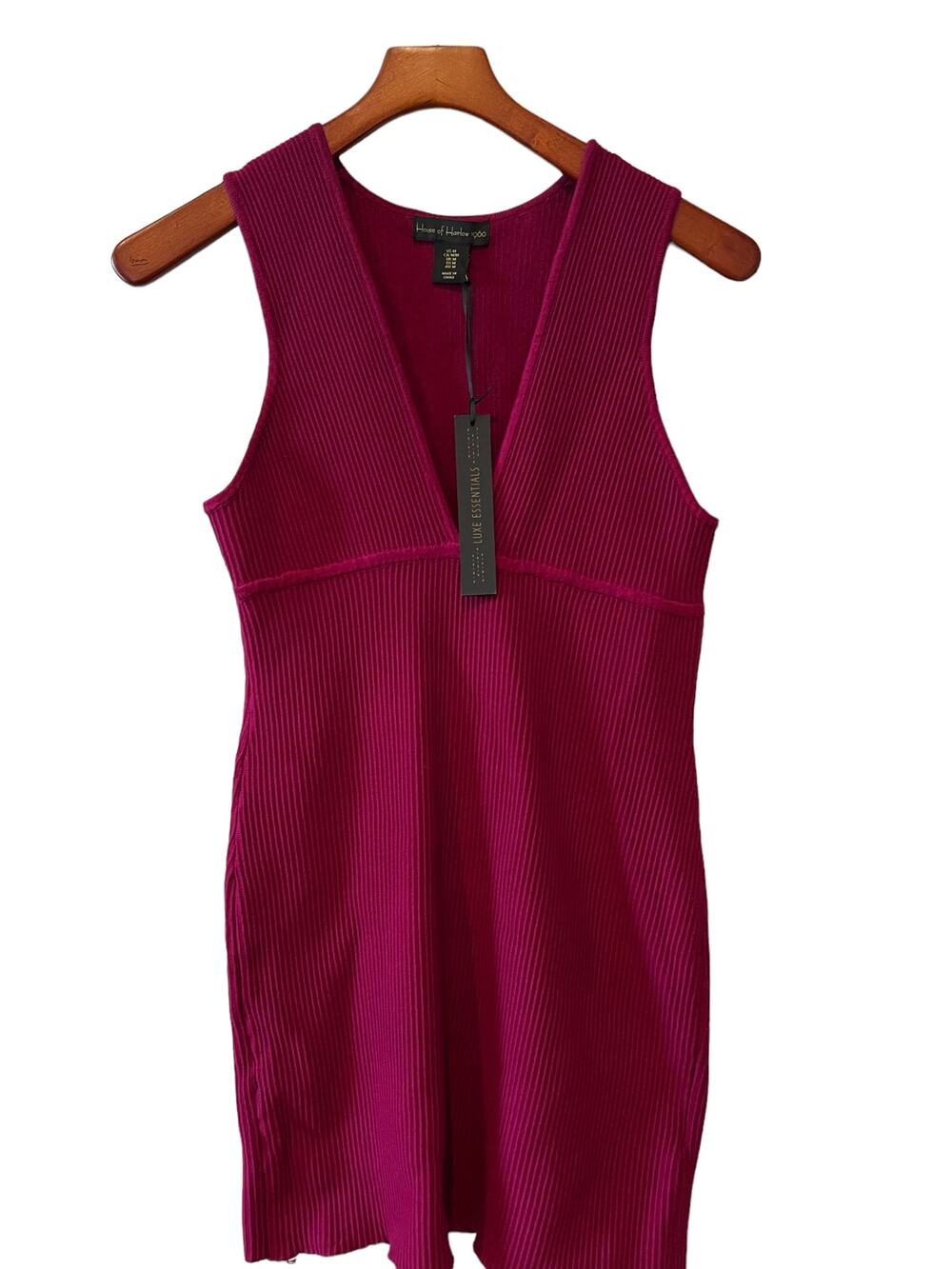 House of Harlow 1960 Sleeveless Ribbed Knit Mini Dress Raspberry M